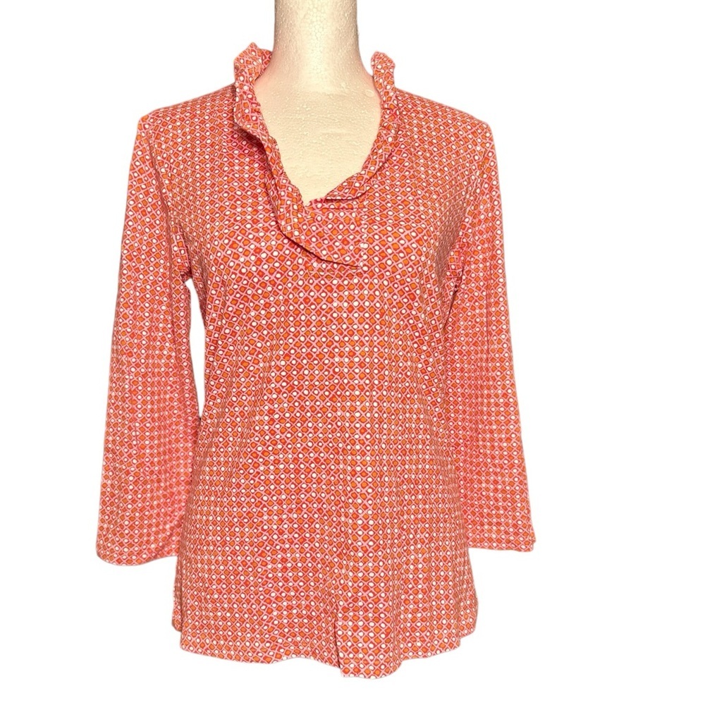 |J. McLaughin| Ruffled Collar Pink V-Neck Shirt Size S